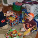 Jacob and Nick open family presents Sunday morning